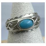 925 Silver Vintage Turquoise Open Filigree Ring