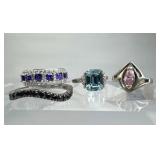 925 Silver 4 Assorted Colored Stone Rings