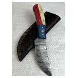 Damascus Steel TX Fixed Blade Knife w/ Sheath
