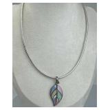 925 Silver Multi-Colored MOP Inlay Leaf Necklace