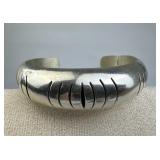 925 Silver Mexico Puffy Etched Cuff Bracelet