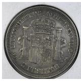 1871 Silver Spain 5 Pesetas .900 Amadeo I (Lg)