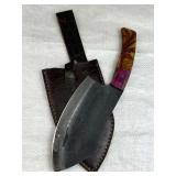 Lg Handmade Steel Fixed Blade Knife w/ Sheath