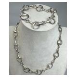 925 Silver Vtg Horse Snaffle Necklace & Bracelet