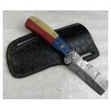 Damascus Steel Fixed Blade Knife w/ Sheath