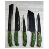 (5) Damascus Steel Chef's Kitchen Knives Set