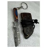 Damascus Steel Fixed Blade Mini Knife w/ Sheath