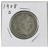 1908-D Barber Silver Half Dollar, US 90%