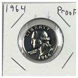 1964 Proof Silver Washington Quarter, US 90%