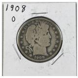 1908-O Barber Silver Half Dollar, US 90% Coin