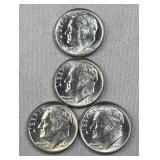 (4) 1964 Roosevelt Silver Dimes, BU 90% Coins