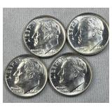 (4) 1964 Roosevelt Silver Dimes, BU 90% Coins