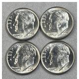 (4) 1964 Roosevelt Silver Dimes, BU 90% Coins