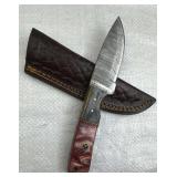Damascus Steel Fixed Blade Knife w/ Sheath