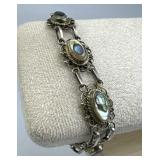925 Silver Vtg Mexico Abalone Filigree Bracelet