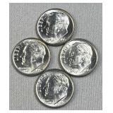 (4) 1964 Roosevelt Silver Dimes, BU 90% Coins