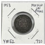 1953 Silver Morocco 100 Francs Coin .720