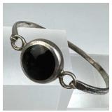 925 Silver Taxco Black Onyx Bangle Bracelet