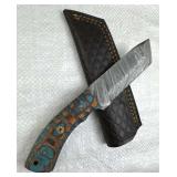 Damascus Steel Fixed Blade Knife w/ Sheath