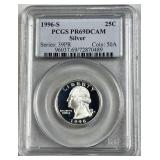 1996-S Proof Silver Quarter 25c, PCGS PR69DC