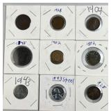 Vintage US Coins w/ 2c Piece, Large Cent Etc.