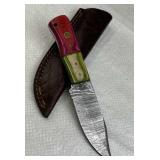 Damascus Steel Fixed Blade Knife w/ Sheath