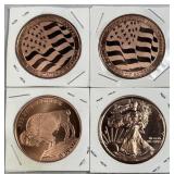(4) 1oz Copper Rounds, Assorted Designs .999