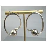 925 Silver Taxco Vtg Modernist Orb Hoop Earrings