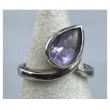 925 Silver Pear-Shape Amethyst Bypass Ring