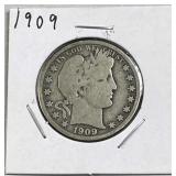 1909 Barber Silver Half Dollar, US 90%