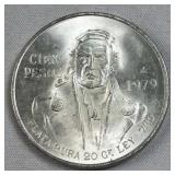 1979-Mo Mexico 100 Pesos .720 Silver Morelos