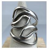 925 Silver Open Leaf Swirl Wide Band Ring