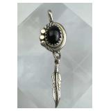 925 Silver Native American Black Onyx Feather Pend