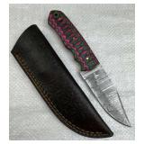 Damascus Steel Fixed Blade Knife w/ Sheath