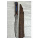 Damascus Steel Long Fillet Blade Knife w/ Sheath
