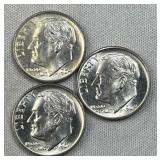 (3) 1964 Roosevelt Silver Dimes, BU 90% Coins