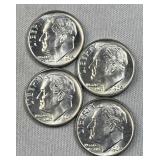 (4) 1964 Roosevelt Silver Dimes, BU 90% Coins