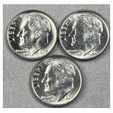 (3) 1964 Roosevelt Silver Dimes, BU 90% Coins
