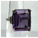 925 Silver Vtg Emerald-Cut Purple Sapphire Ring