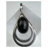 925 Silver Taxco Black Onyx Cabochon Teardrop Pend