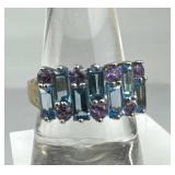 925 Silver Amethyst & Sky Blue Topaz Ring