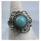 925 Silver Children's Petite Turquoise Filigree Ri