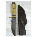 Damascus Steel Fixed Blade Knife w/ Sheath