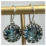 925 Silver Bezel Set London Blue CZ Hook Earring