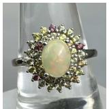 925 Silver Lab Opal Topaz & Spinel Ring