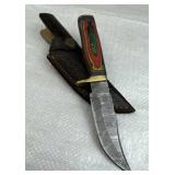 Damascus Steel Fixed Blade Knife w/ Sheath