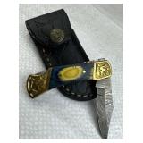 Damascus Steel Folding Blade Knife w/ Sheath