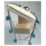 925 Silver Double Strand  Dangling Turquoise Brace