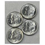 (4) 1964 Roosevelt Silver Dimes, BU 90% Coins