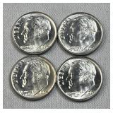 (4) 1964 Roosevelt Silver Dimes, BU 90% Coins